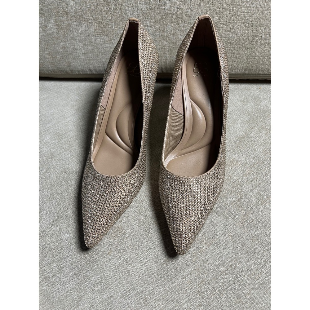 Cosy Island Women Rhinestone Pointed Toe Pumps Champagne Gold Kitten Heel Size 8